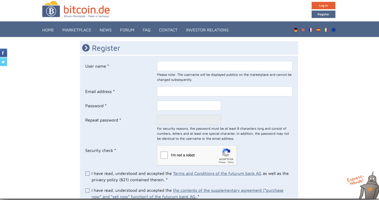 Register with bitcoin.de